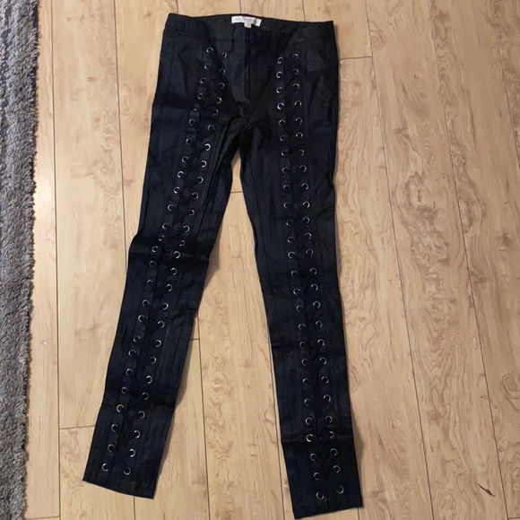 AKIRA Pants - Sexy black lace up faux leather pants